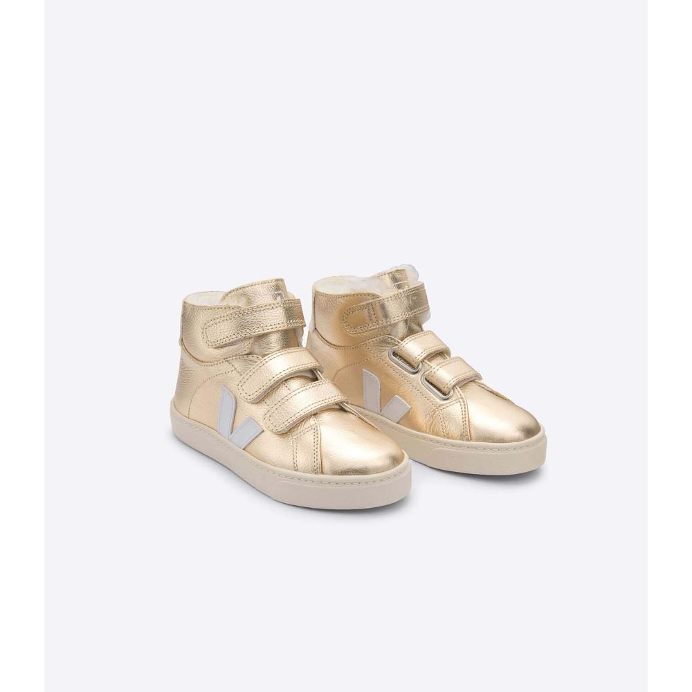 Kids' Veja ESPLAR MID FURED LEATHER High Tops Gold | ZA 698JPQ